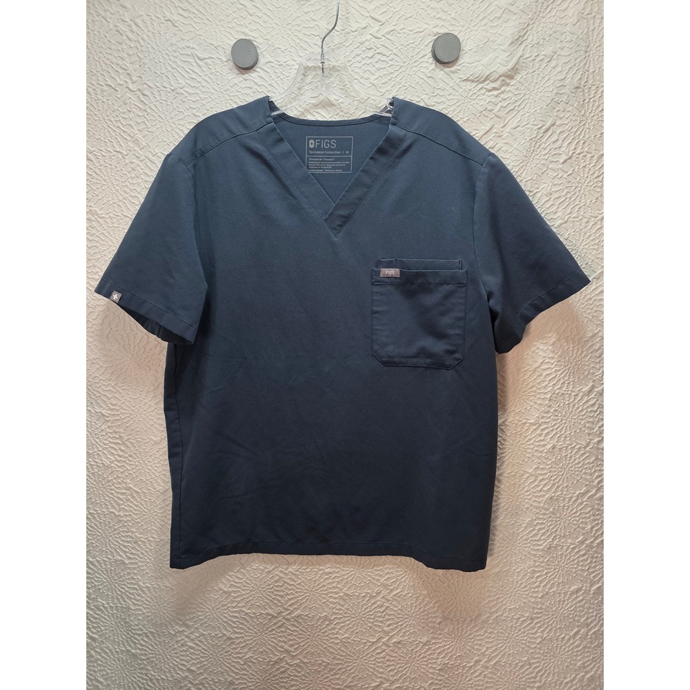 FIGS Scrub Top Women Medium Navy Blue Good Technical‎ Collection V-Neck Pocket